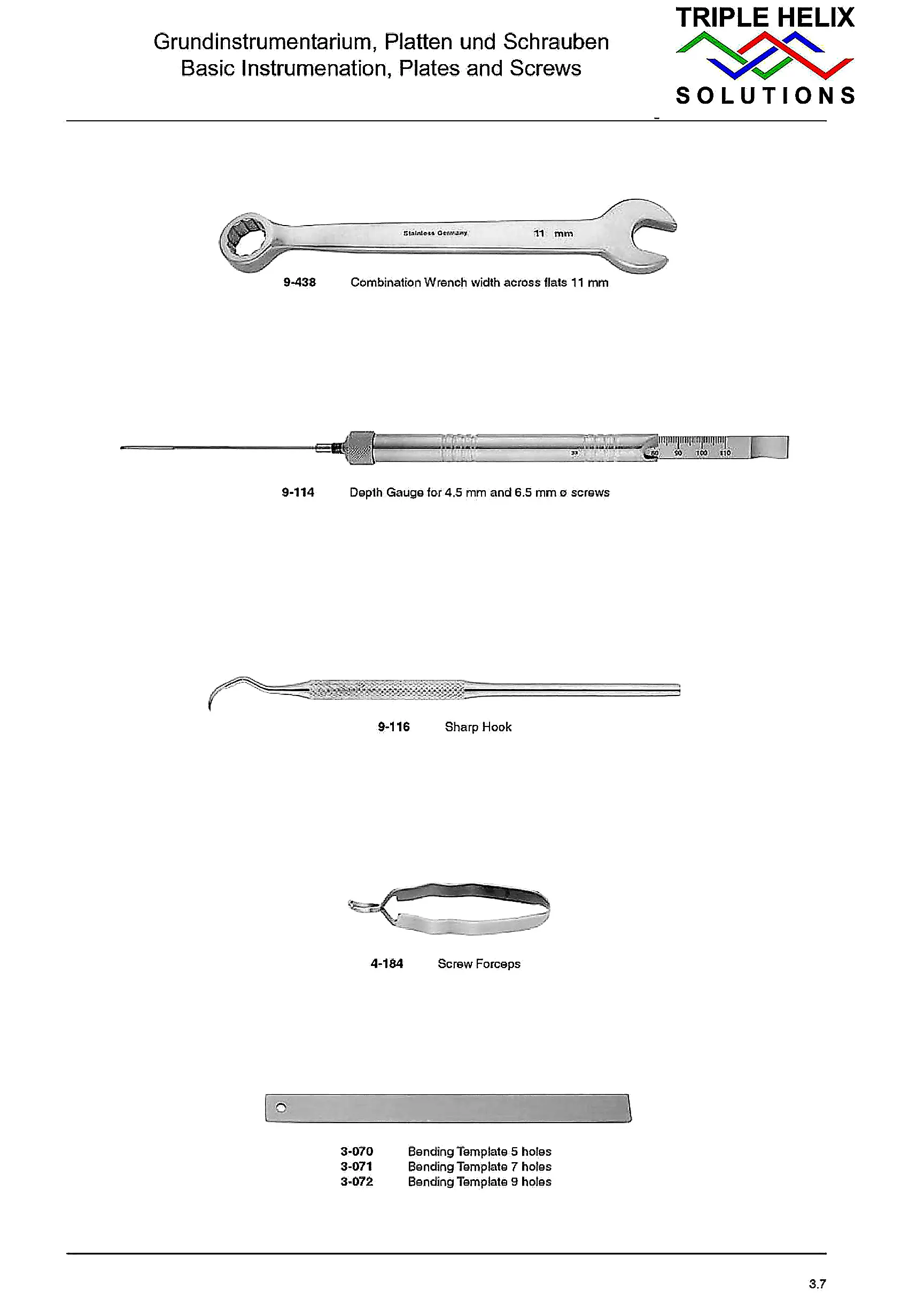 Combination Wrench, Depth Gauge and Screw Instruments