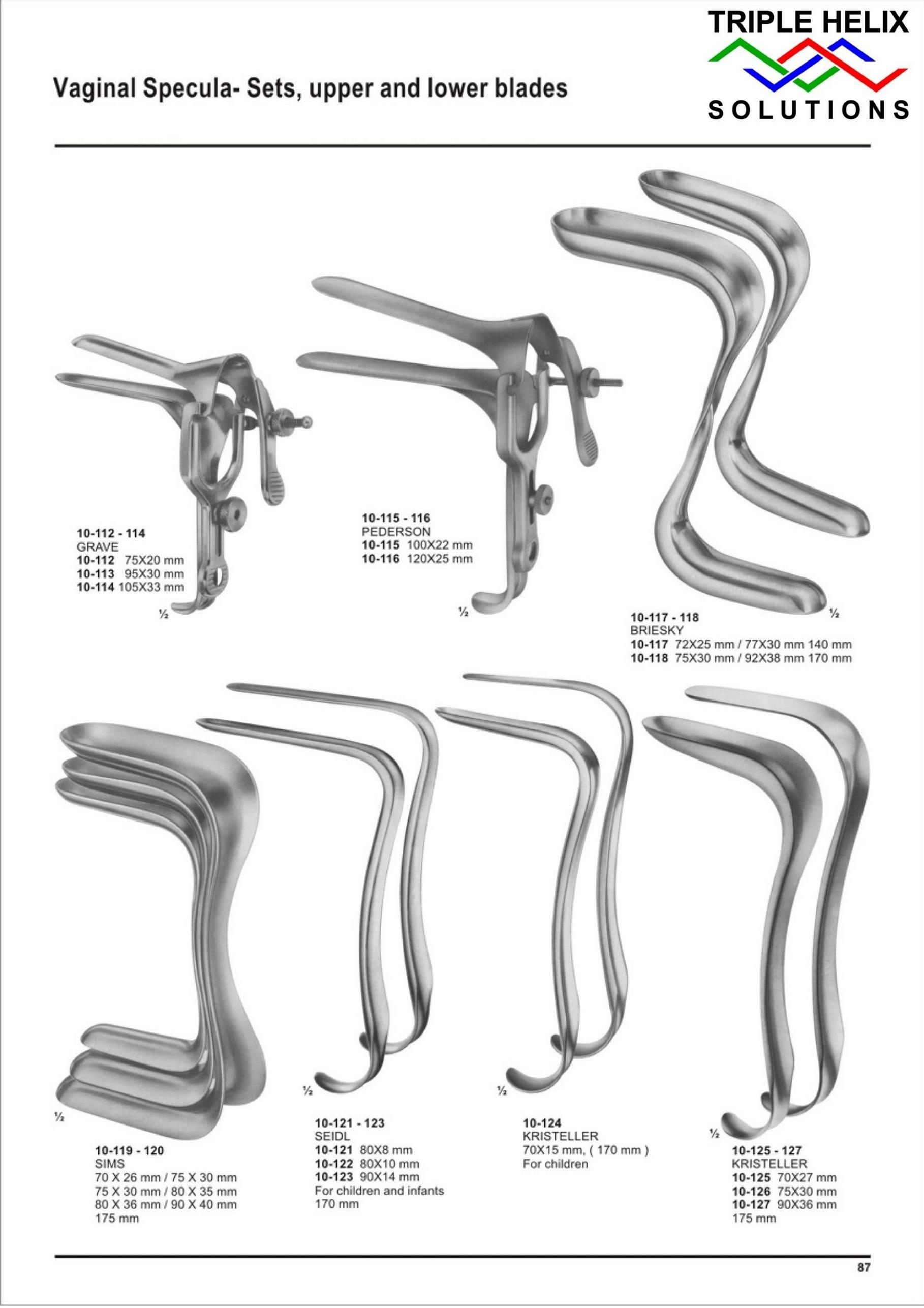 Vaginal Specula- Sets, upper and lower blades — page 87