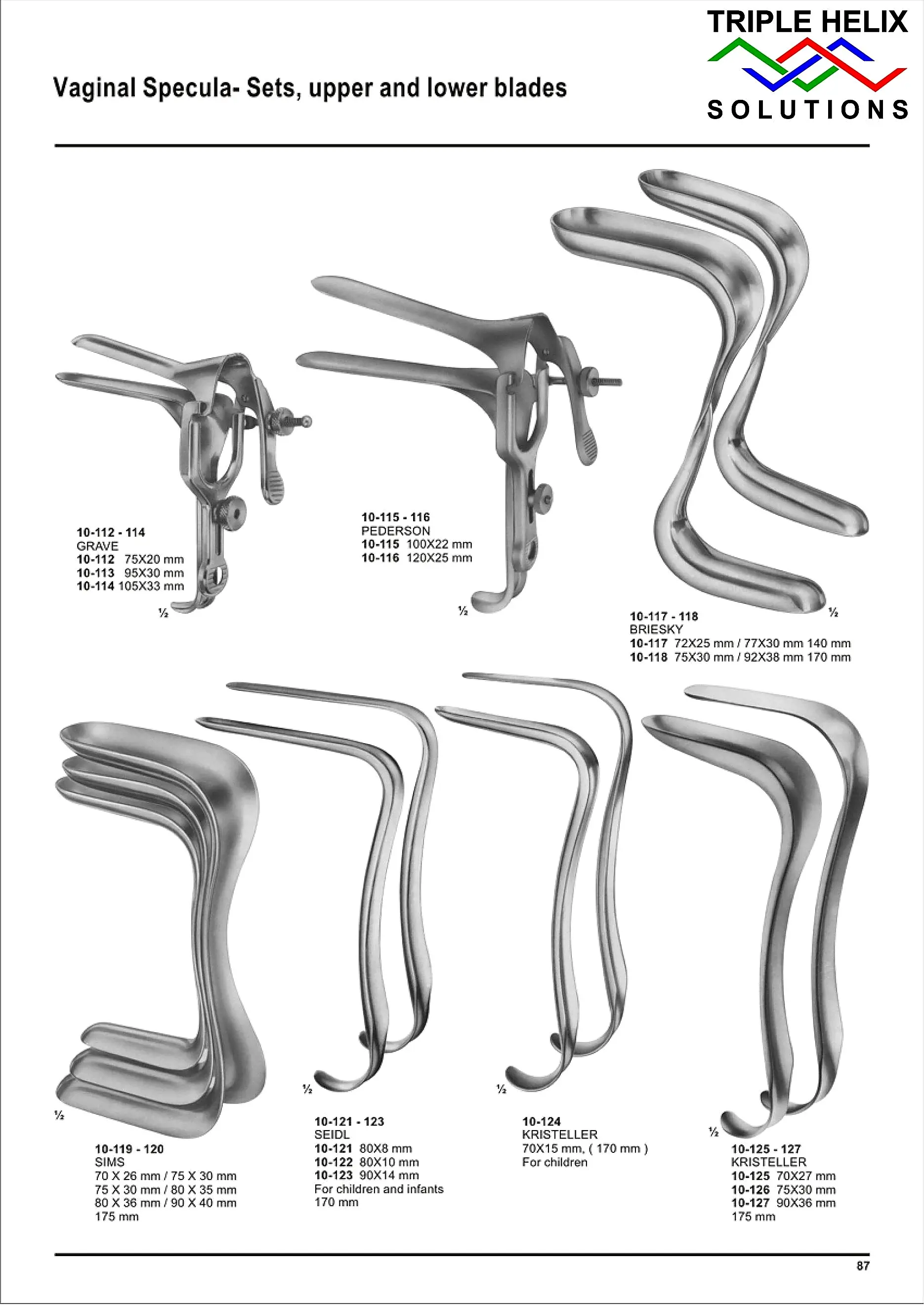 Vaginal Specula- Sets, upper and lower blades — page 87