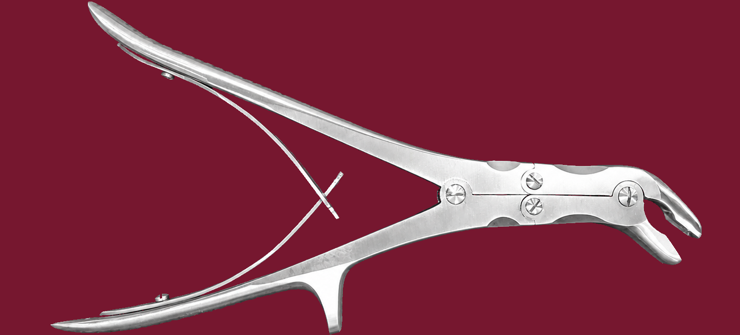 Enhanced custom surgical instrument presented on the Triple Helix Solutions maroon background