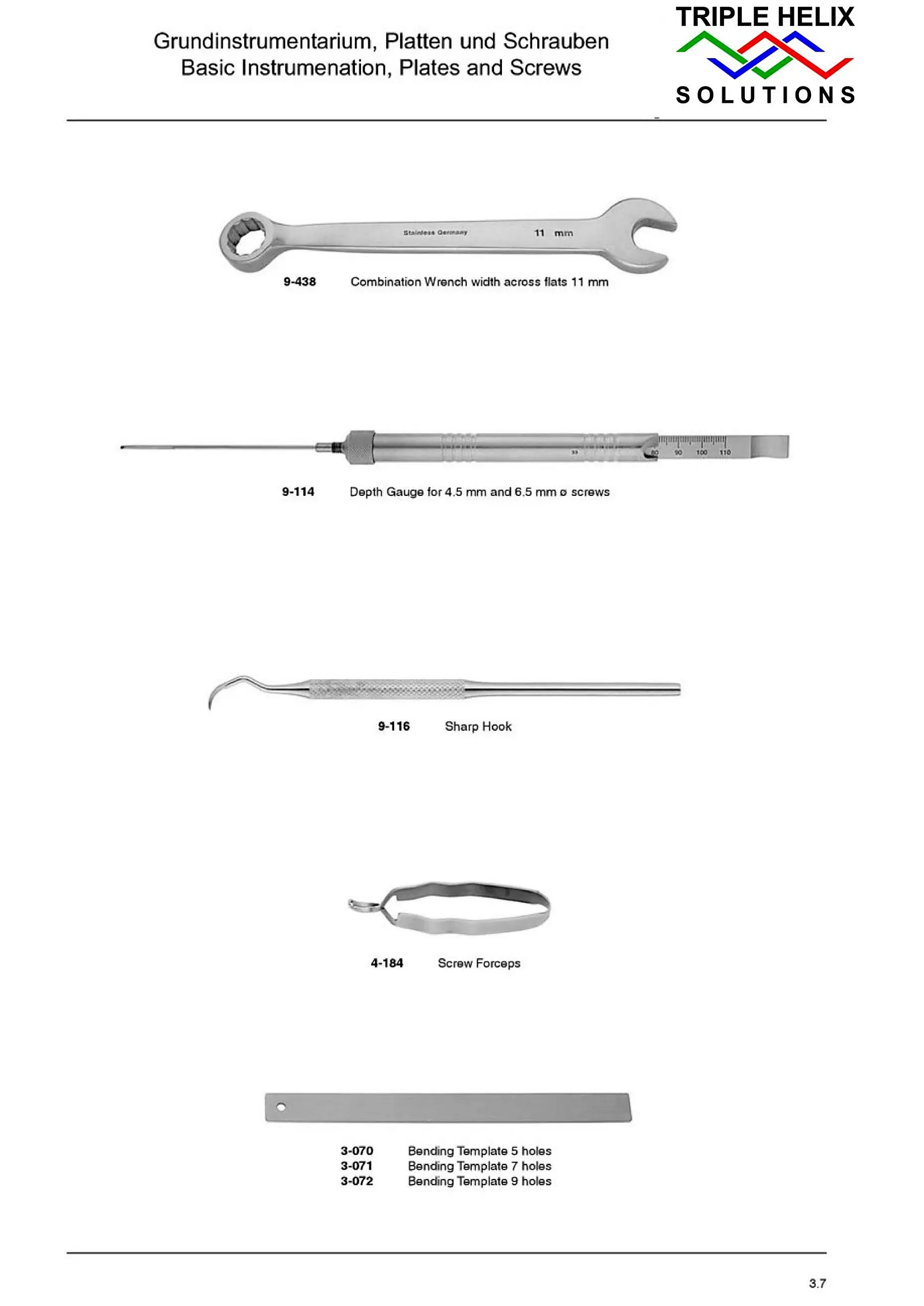 Combination Wrench, Depth Gauge and Screw Instruments — implant catalogue page 6