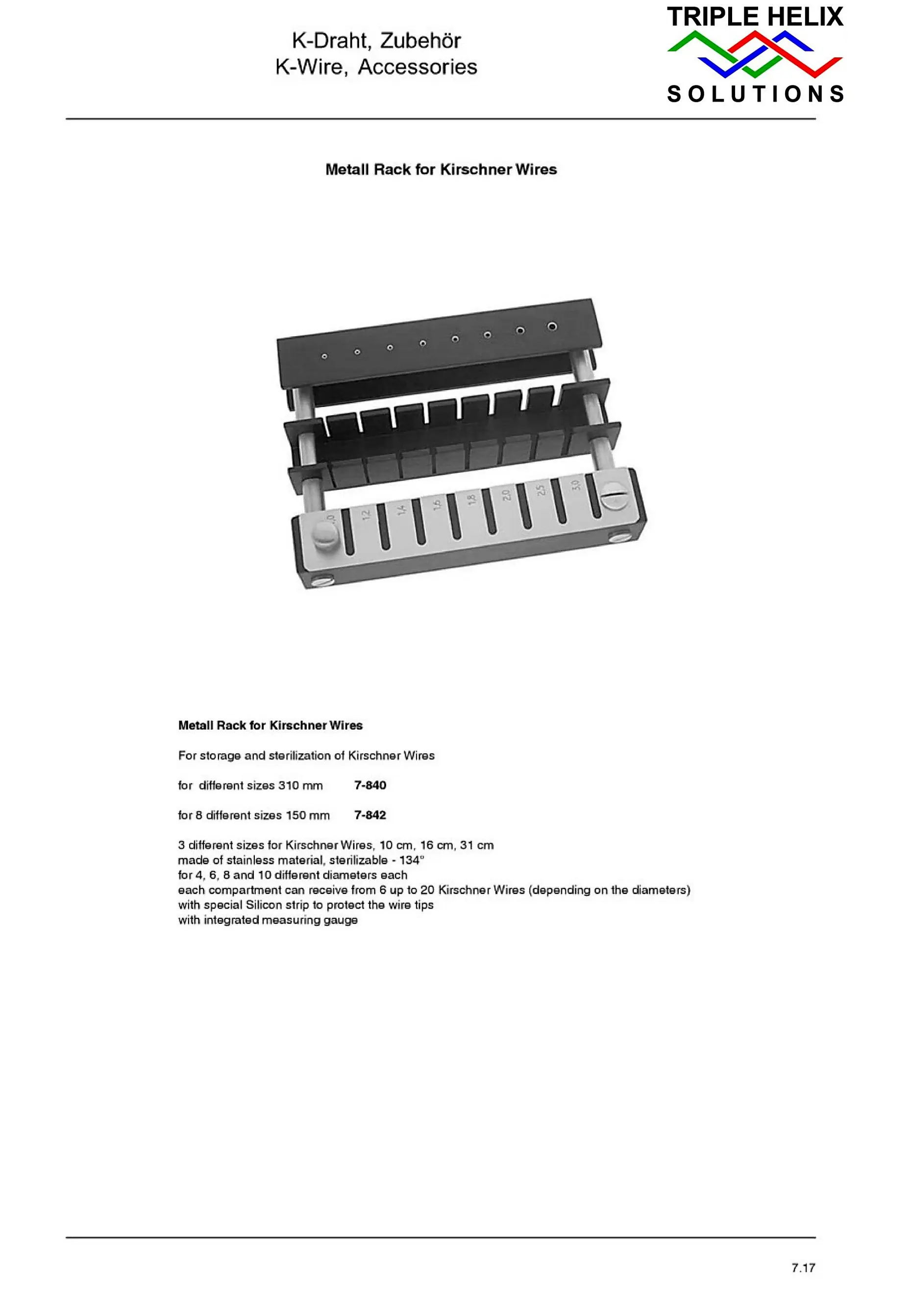 Metal Rack for Kirschner Wires — implant catalogue page 38